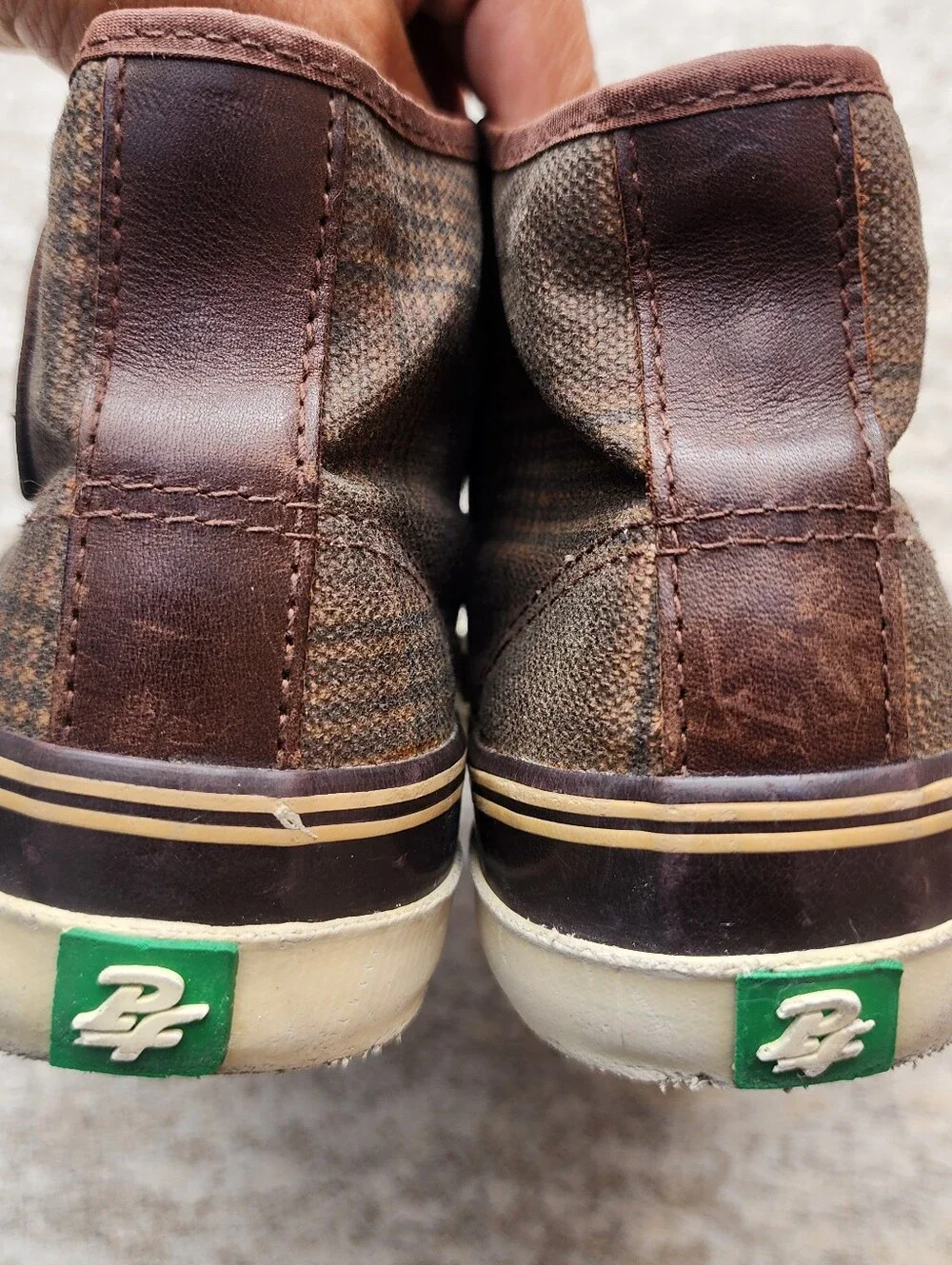 PF Flyers Brown Canvas Plaid High-Top Grunge Skater Sneakers, Sz M 5.5, W 7